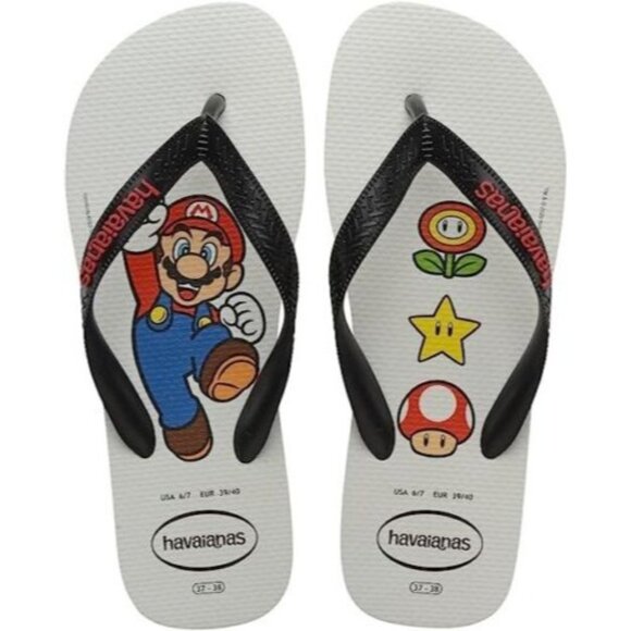 Havaianas Unisex Mario Brothers White/Black Children's Flip Flops Size 10C NWT - Picture 1 of 5